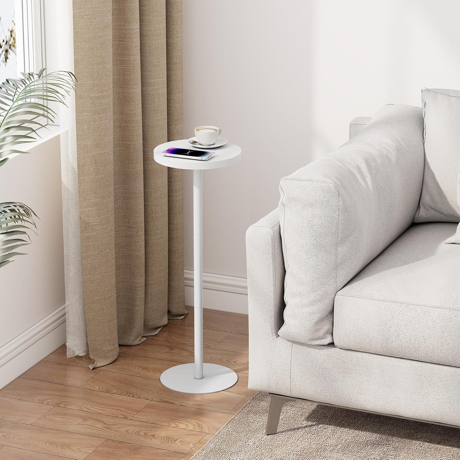 Tall Round Side Table Set of 2 – 25x25x70cm Small End Table White
