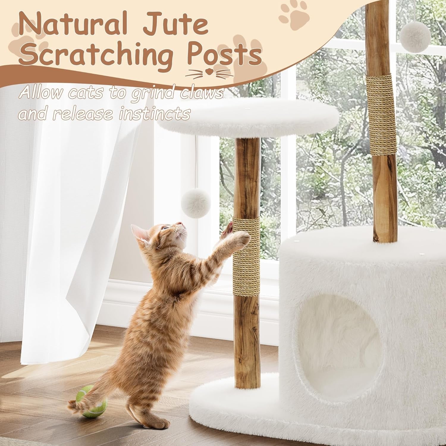 Large Cat Tree Tower 117cm With Condo Basket Cave Scratching Post Indoor