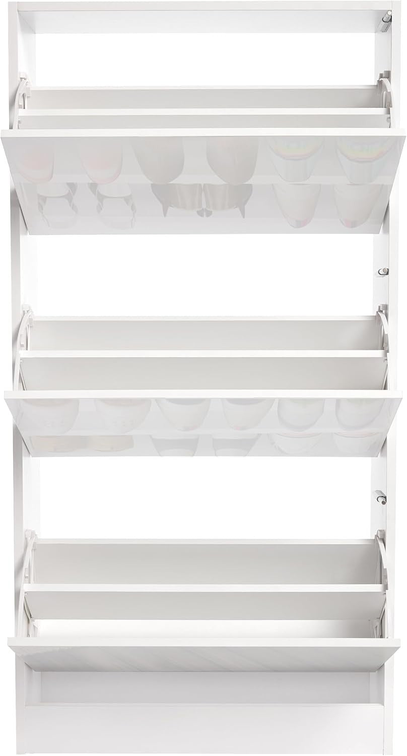 High Gloss 3 Drawer Shoe Cabinet Slim Space-Saving Storage Organizer