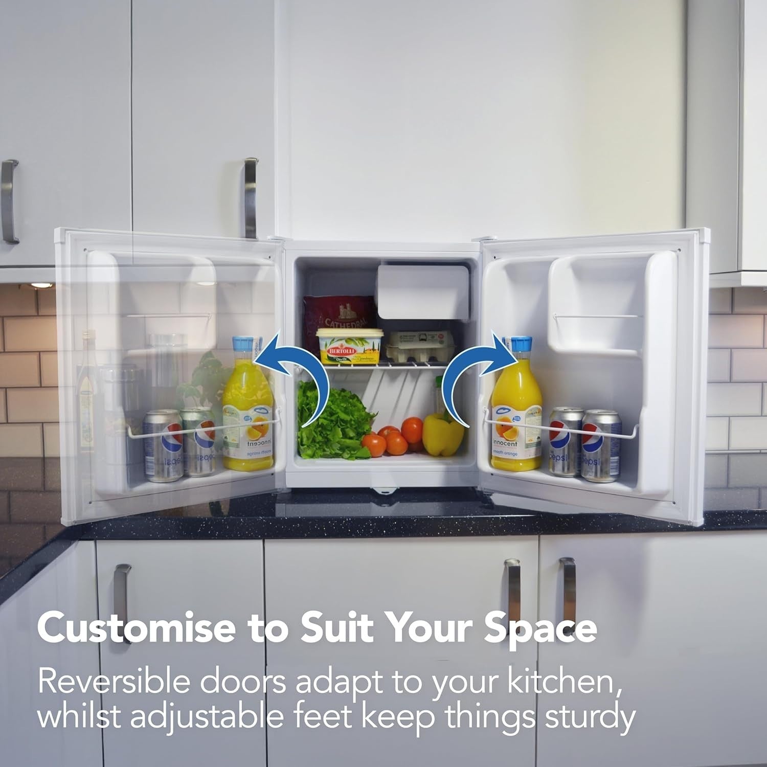 41L Table Top Fridge Lockable Reversible Ice Compartment White