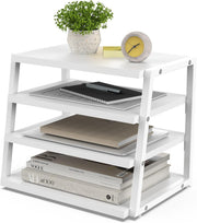 4 Tier Desk File Organizer A4 Paper Tray Wood Metal Office Shelf White