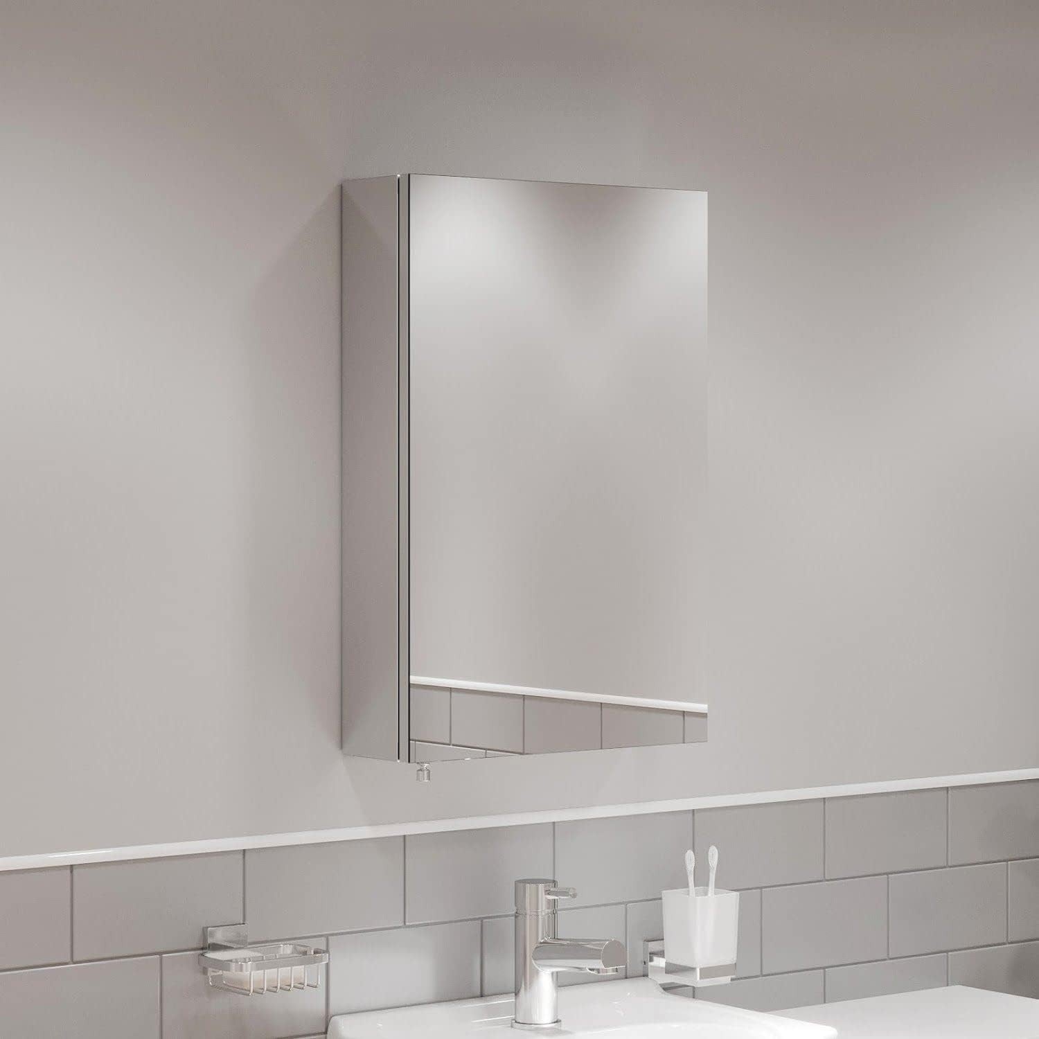 Wall Mounted Bathroom Mirror Cabinet with Storage & Stainless Steel
