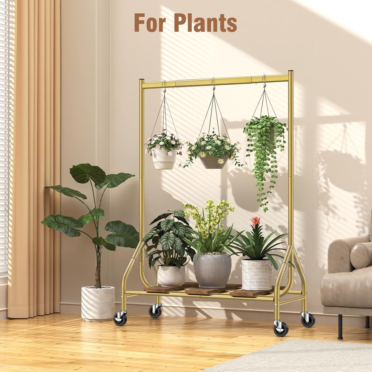 Gold Heavy Duty 180KG Clothes Rail With Wheels Metal Rack