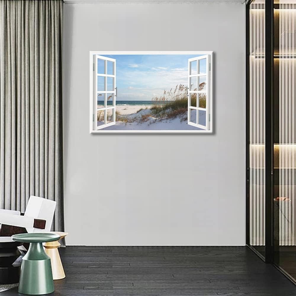 3D Beach Canvas Wall Art 36x24in Modern Window Effect Print