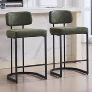 PU Leather Bar Stools Set of 2 Green Modern Counter Height Chairs