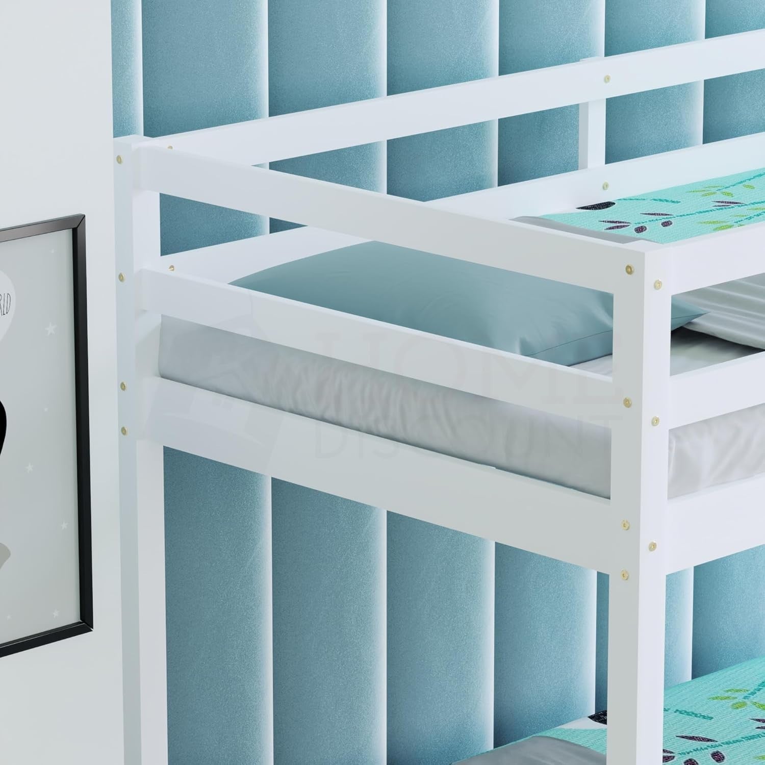 Triple Bunk Bed White Wooden Frame Kids Sleeper with Ladder 4FT 3FT Safe