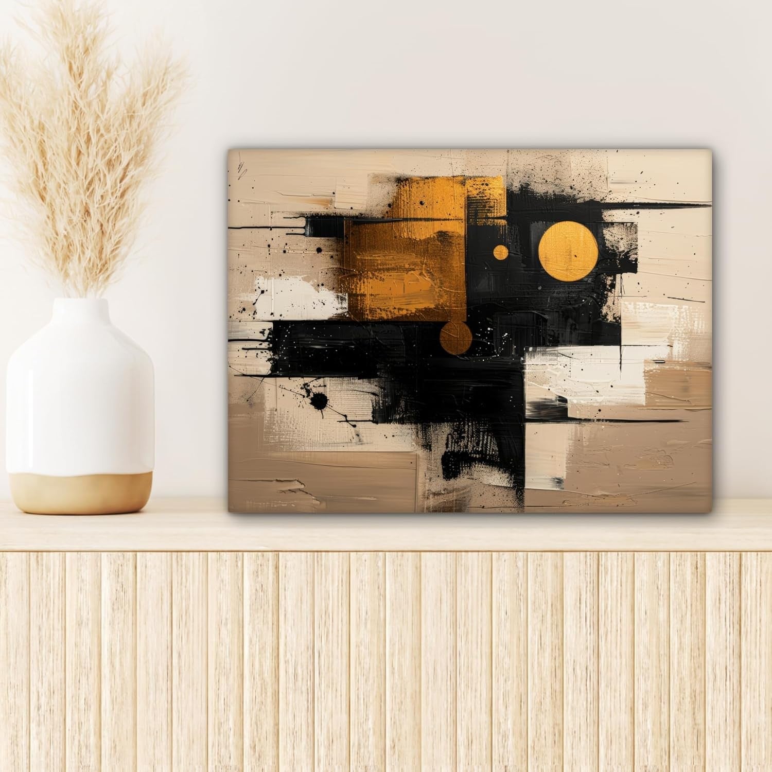 Beige Gold Abstract Canvas Wall Art 40x30cm Framed Modern