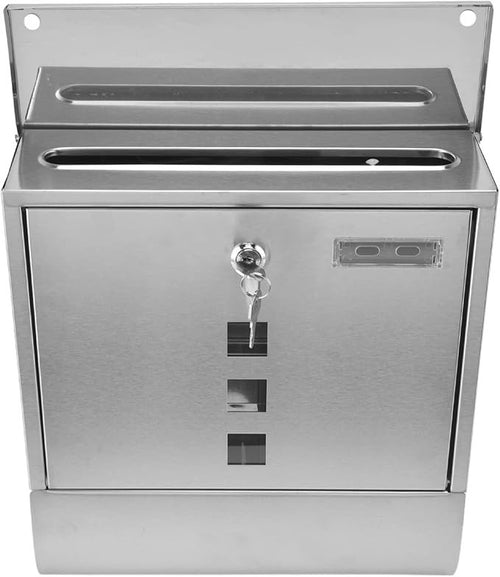 Locking Wall Mount Mailbox Stainless Steel Narrow Slot Secure Post Box w/ 2 Keys