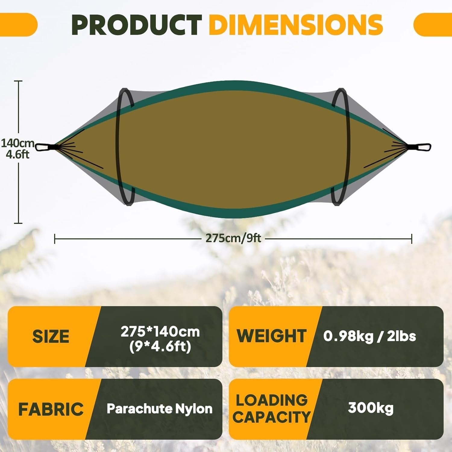 Ultralight Camping Hammock Camel/Olive | 300kg Load | Pop-Up Bug Net & Straps