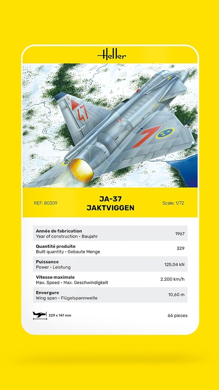 1:72 JA 37 Jaktviggen Jet Fighter Model Kit - Detailed Swedish Aircraft