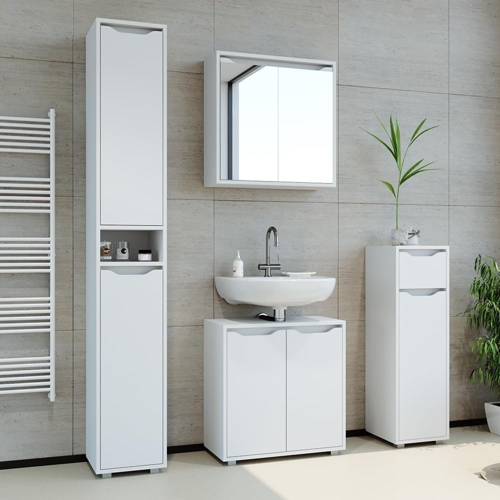 Compact White Bathroom Storage Cabinet with Door & Drawer – Durable