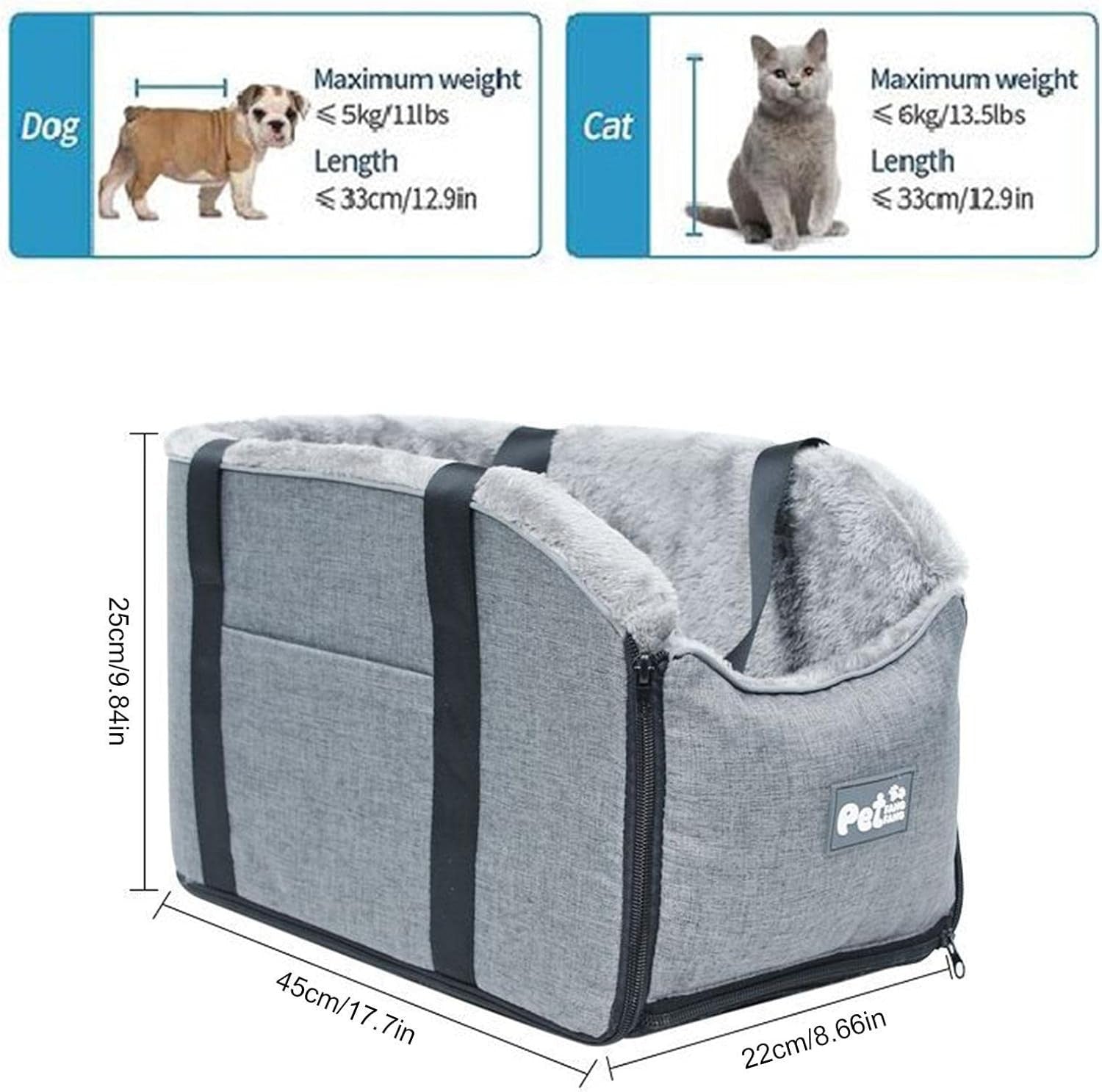 Center Console Dog Car Seat Booster Carrier Travel Bag Safety Tether