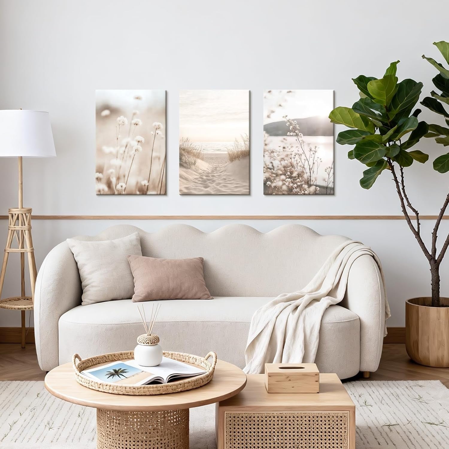 Boho Beige Landscape Canvas Wall Art Set 3 Modern 40x60cmx3