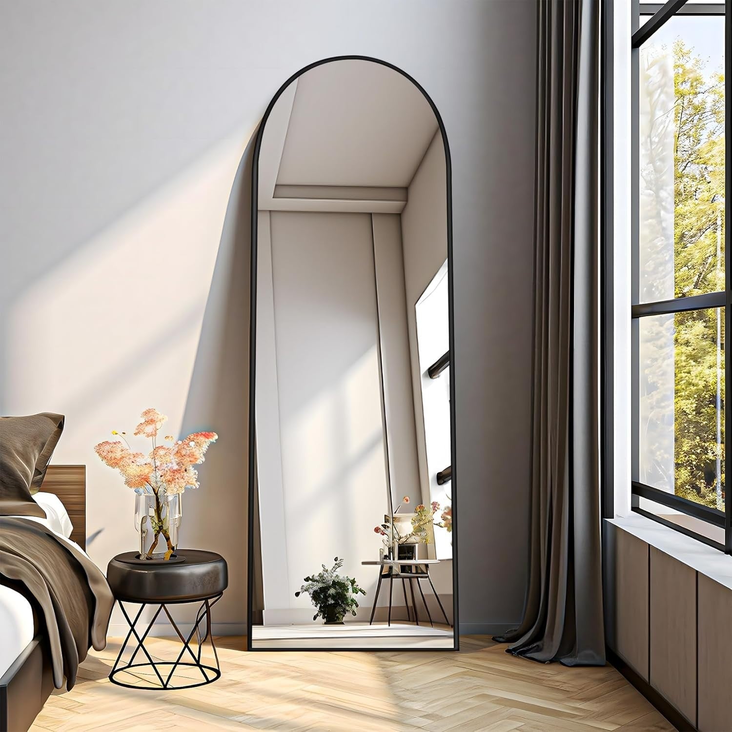 Black Arch Full Length Mirror 150x40cm Wall Leaning Mirror for Bedroom Hall
