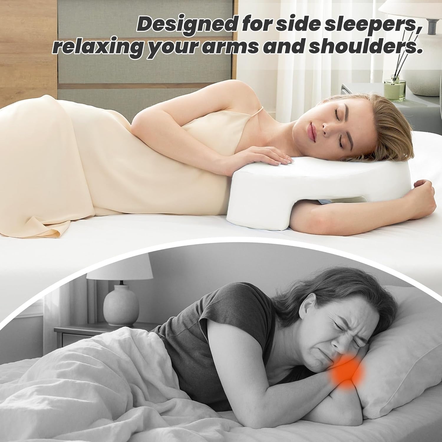 Ergonomic Side Sleeper Pillow with Arm Hole Memory Foam Neck Support