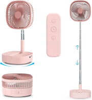 3-in-1 Portable Fan Pink – Rechargeable Oscillating Desk & Standing Fan w/Remote