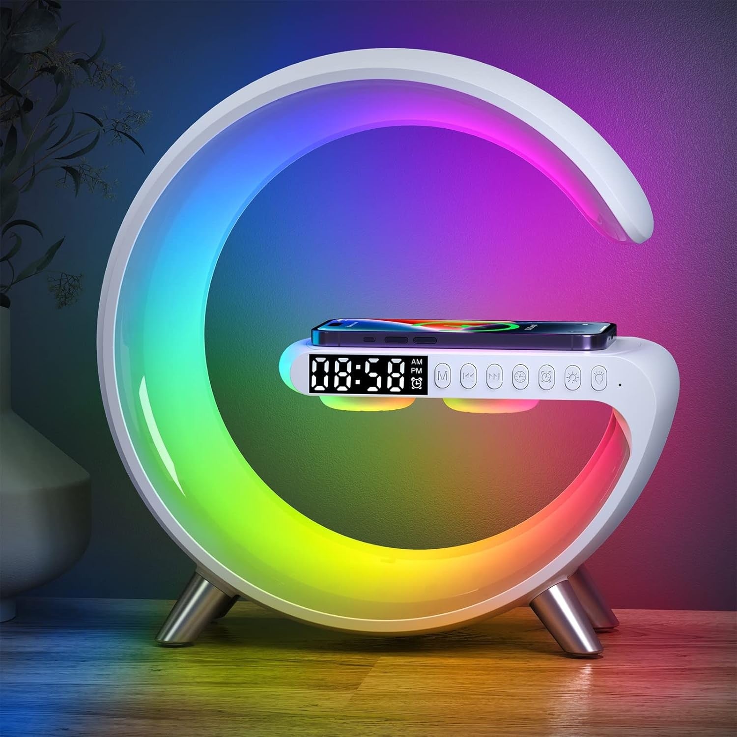 Smart LED Table Lamp Wireless Charger Bluetooth Speaker Alarm Clock