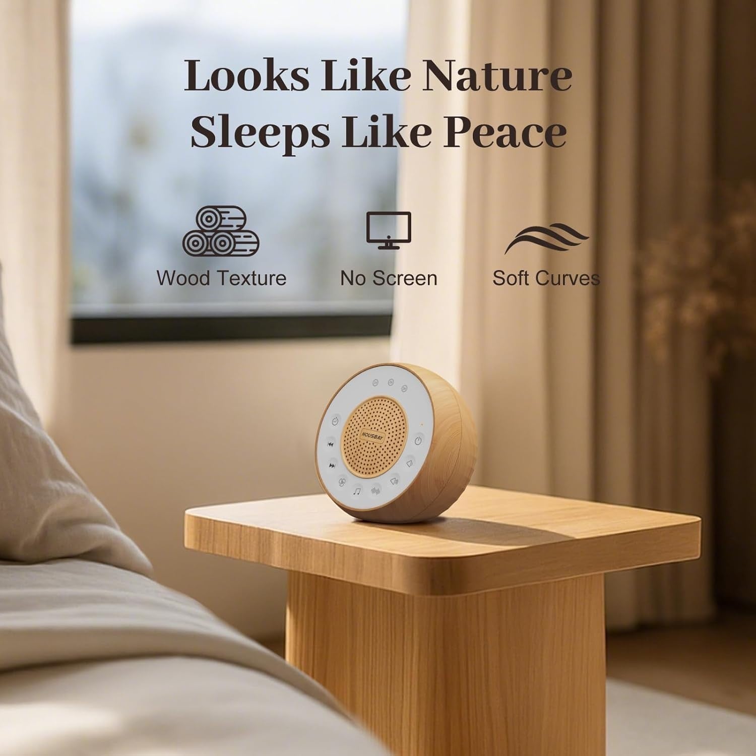 White Noise Machine for Sleeping, 31 Soothing Nature Sounds, Wood Design