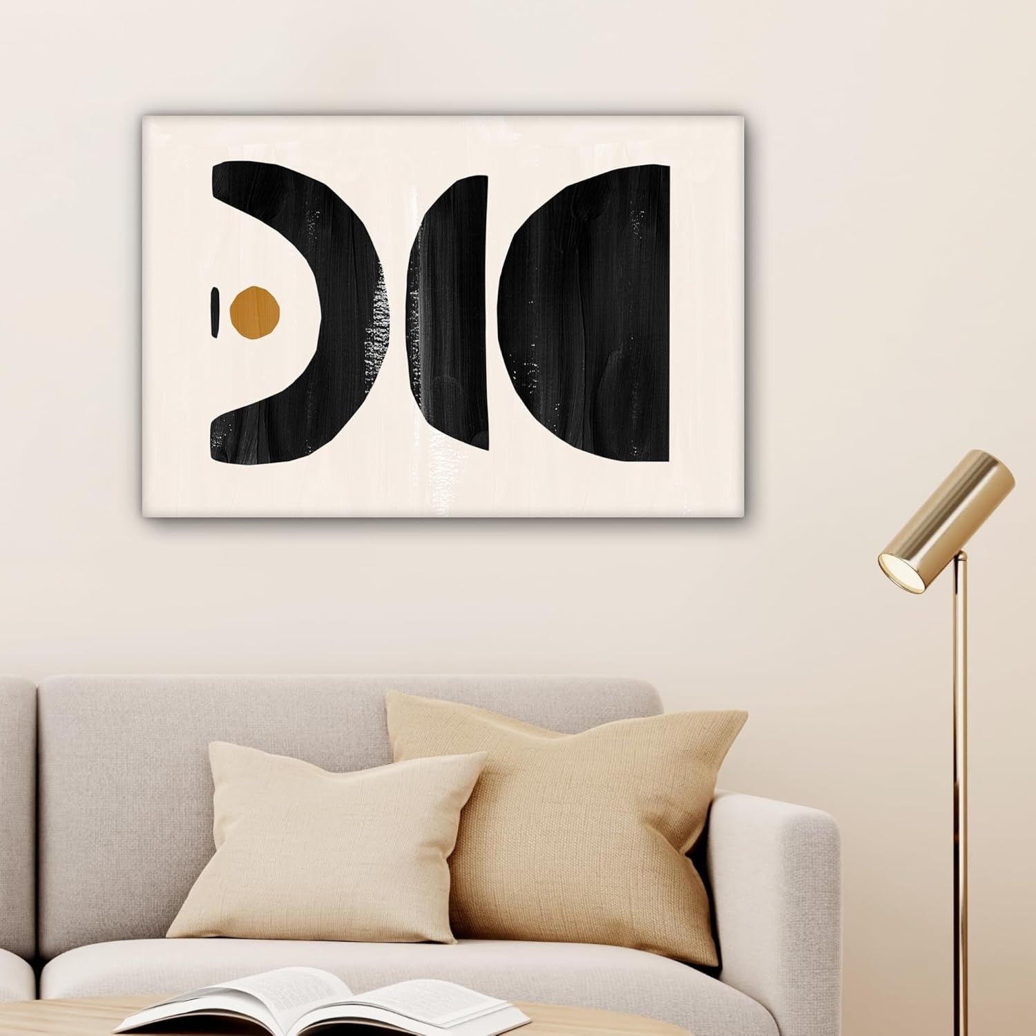 Abstract Black Beige Canvas Wall Art 60x40cm Modern Framed Print