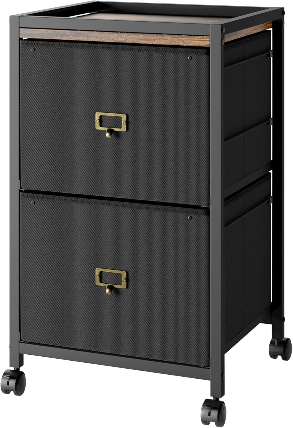 Retro Rolling File Cabinet 2 Drawer Under Desk A4 Letter Storage Black