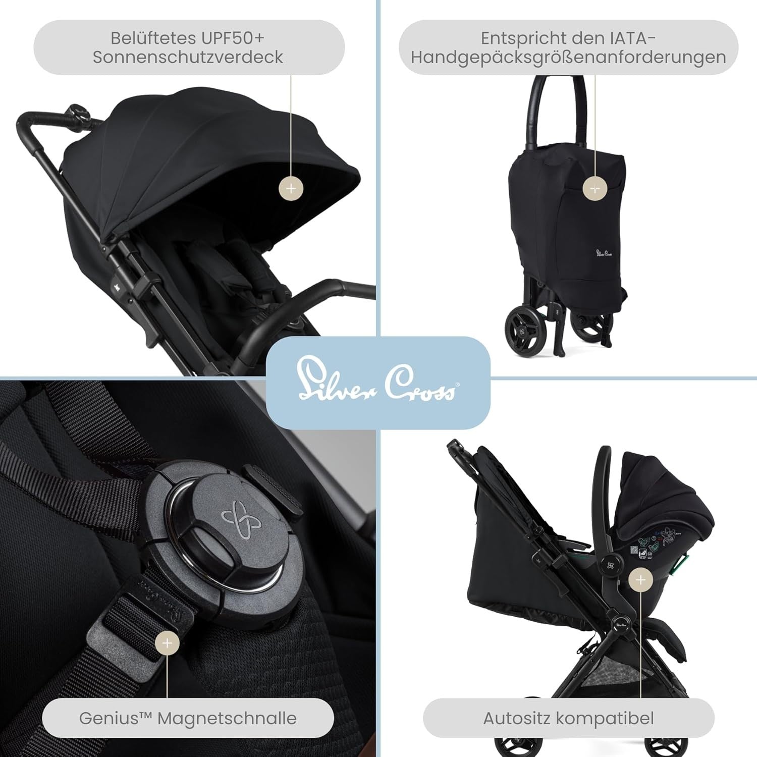 Cabin Size Travel Pushchair Lie Flat Lightweight Foldable Stroller 0–22kg