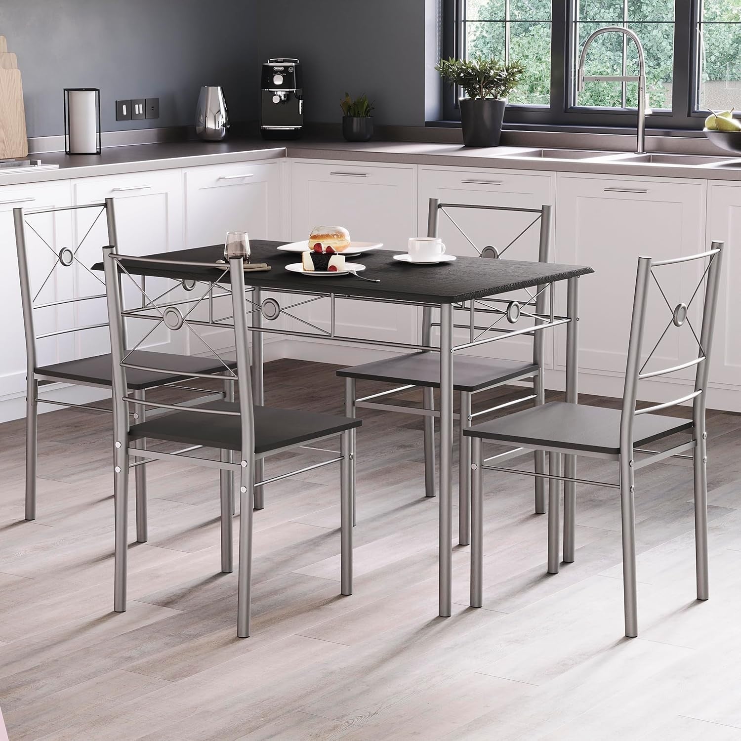 Black 4-Seater Dining Table Set | Compact Kitchen Breakfast Furniture
