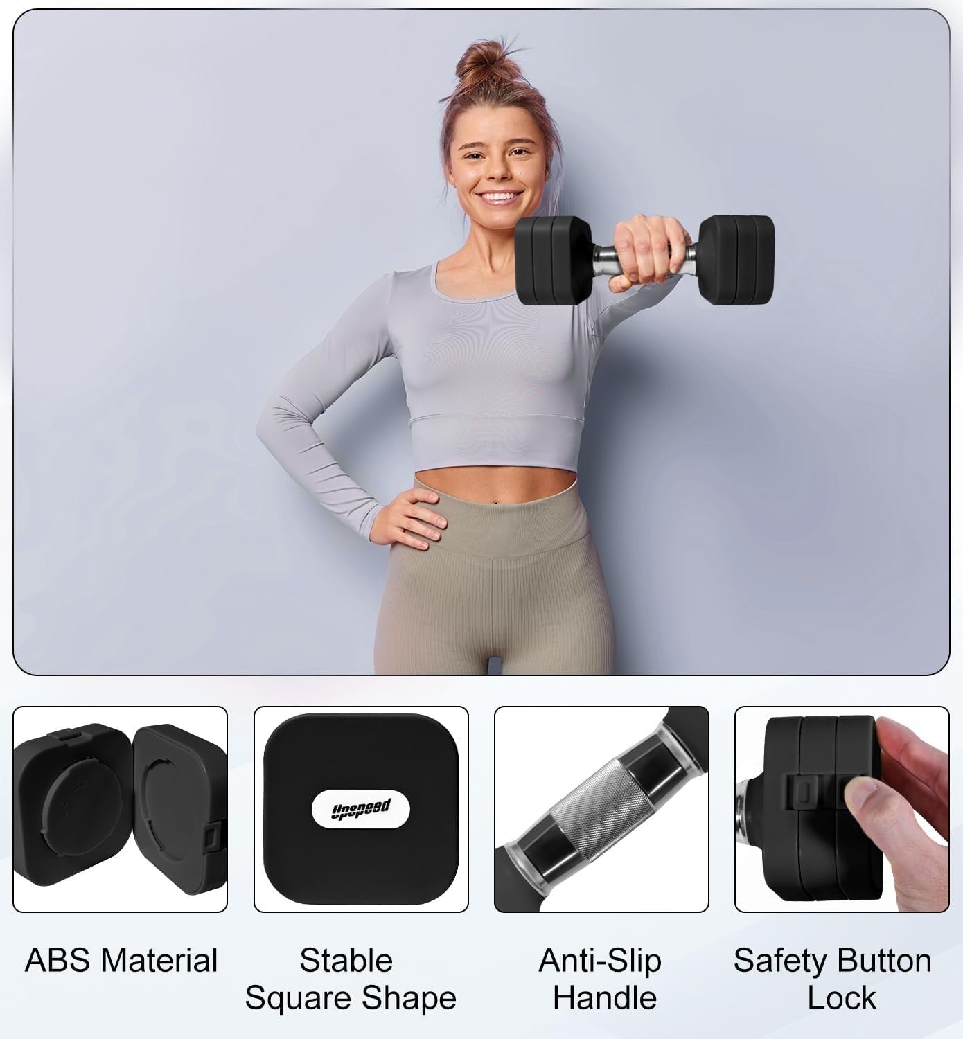 Adjustable Dumbbells Pair 15–50LB Anti-Roll Hand Weights Home Gym Set