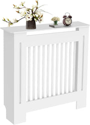 Small White Radiator Cover Cabinet 101cm Tall MDF Vertical Slat Heater Cover