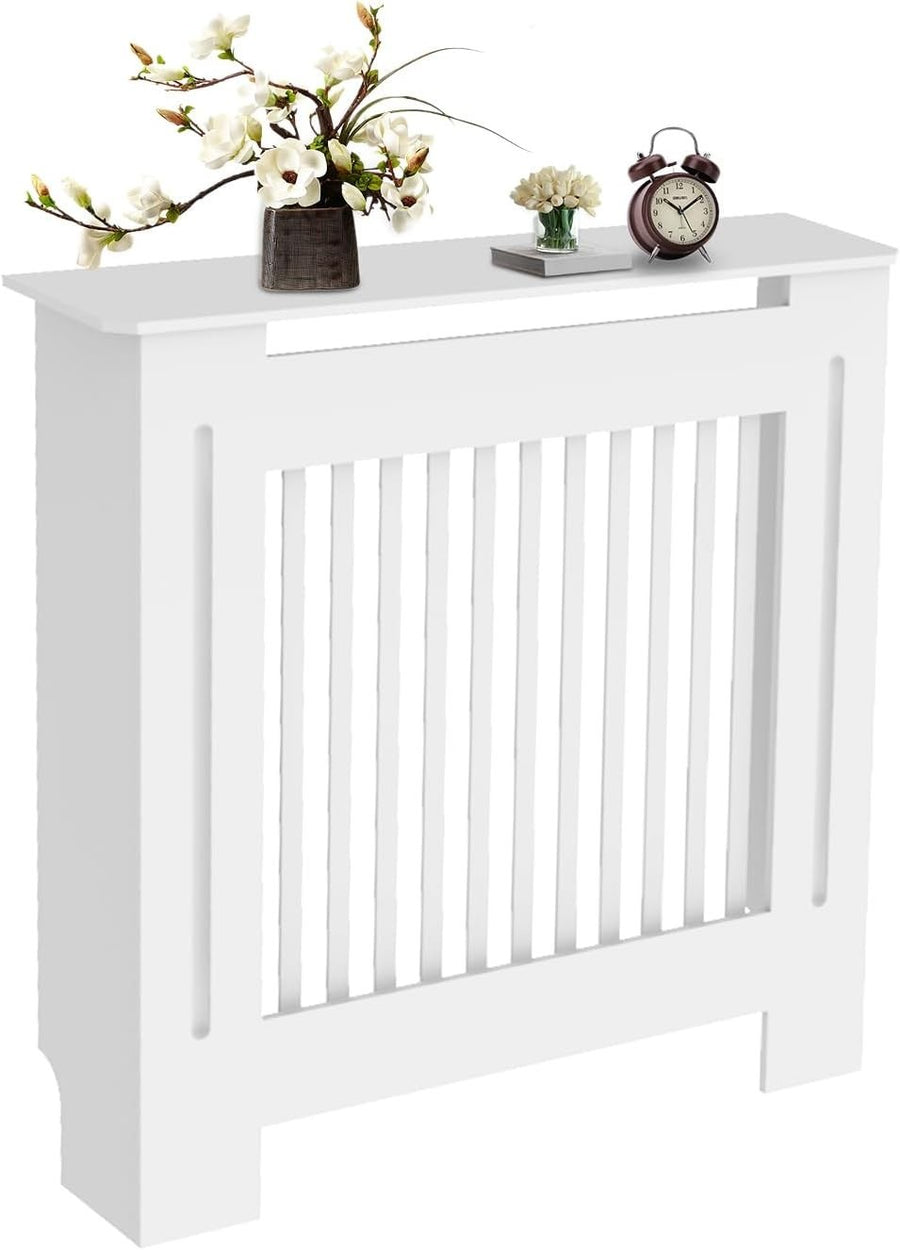 Small White Radiator Cover Cabinet 101cm Tall MDF Vertical Slat Heater Cover