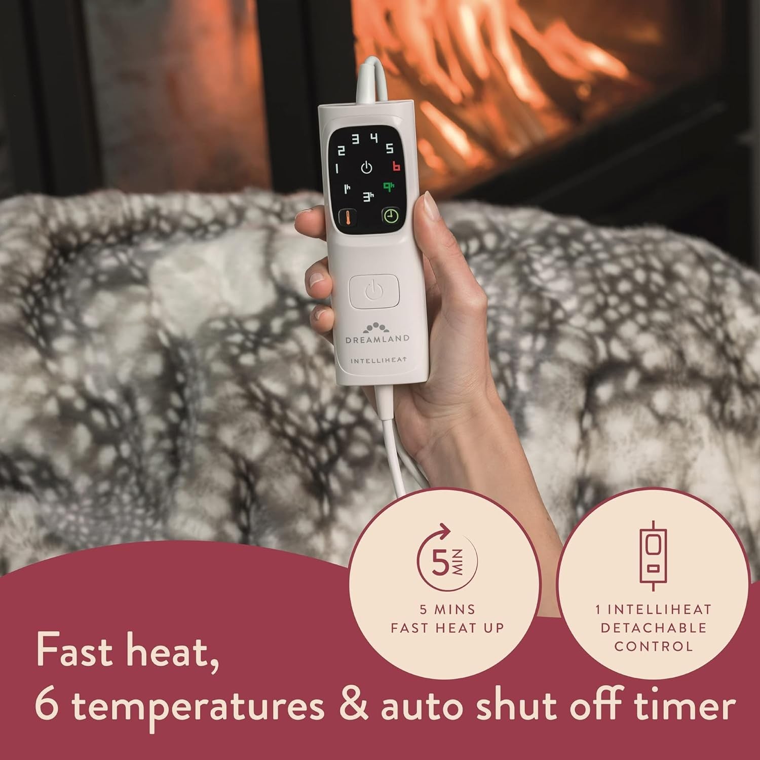 Luxury Heated Throw Faux Fur Electric Blanket Fast Timer 160x120cm