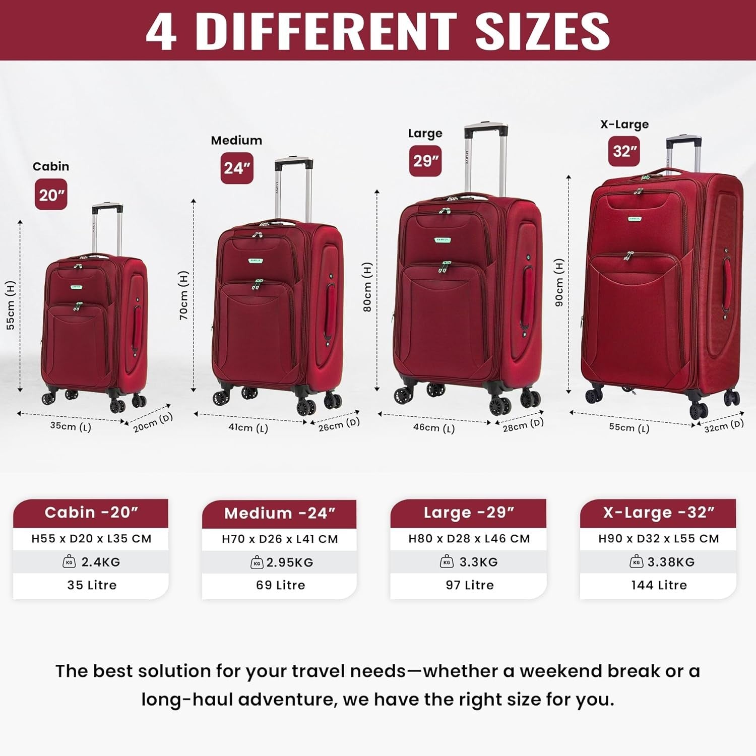 Extra Large 32” Lightweight Expandable 4 Wheel Travel Suitcase Lock Red
