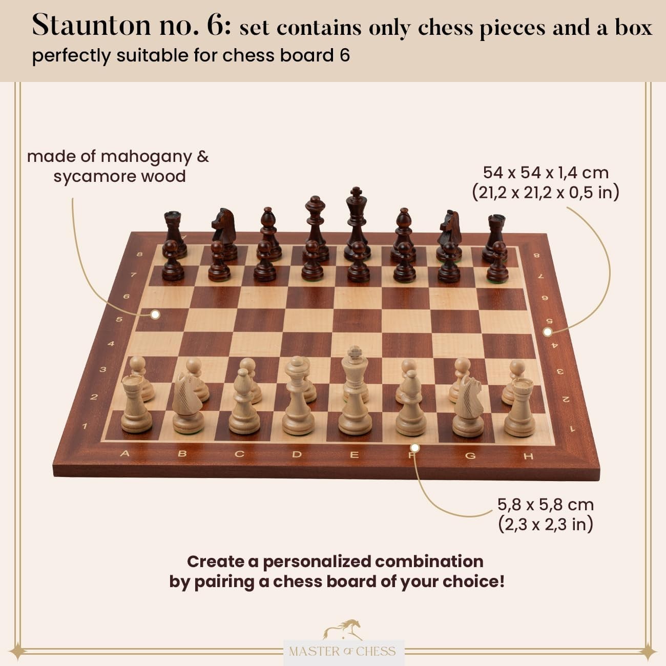 Staunton No.6 Weighted Wooden Chess Pieces with Mahogany Storage Box