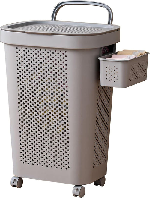 Rolling Laundry Hamper with Lid & Handle | Large Ventilated 1-Compartment Basket