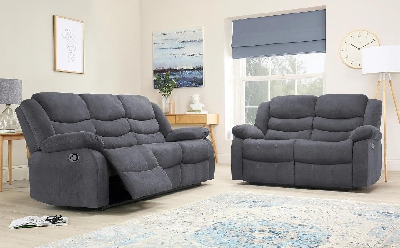 3+2 Seater Grey Recliner Sofa Set Fabric Cupholders Modern Modular