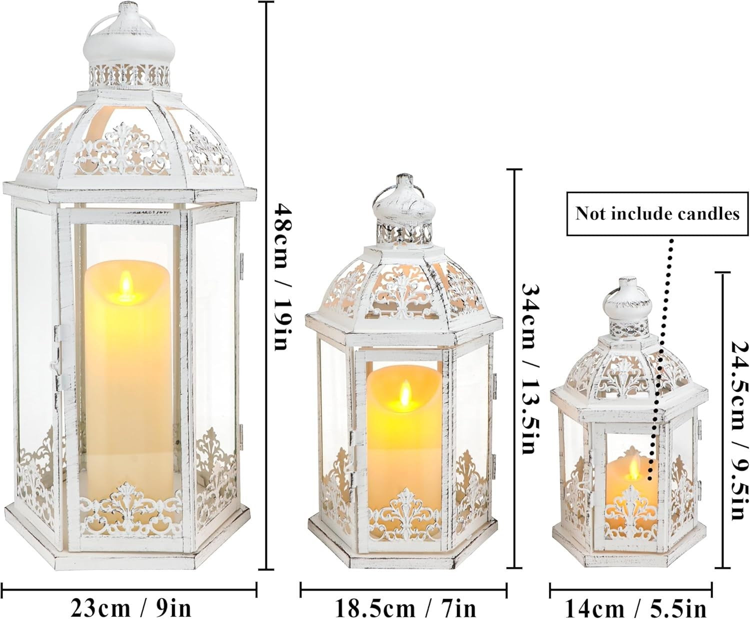 3-Pack White Grey Vintage Metal Candle Lanterns