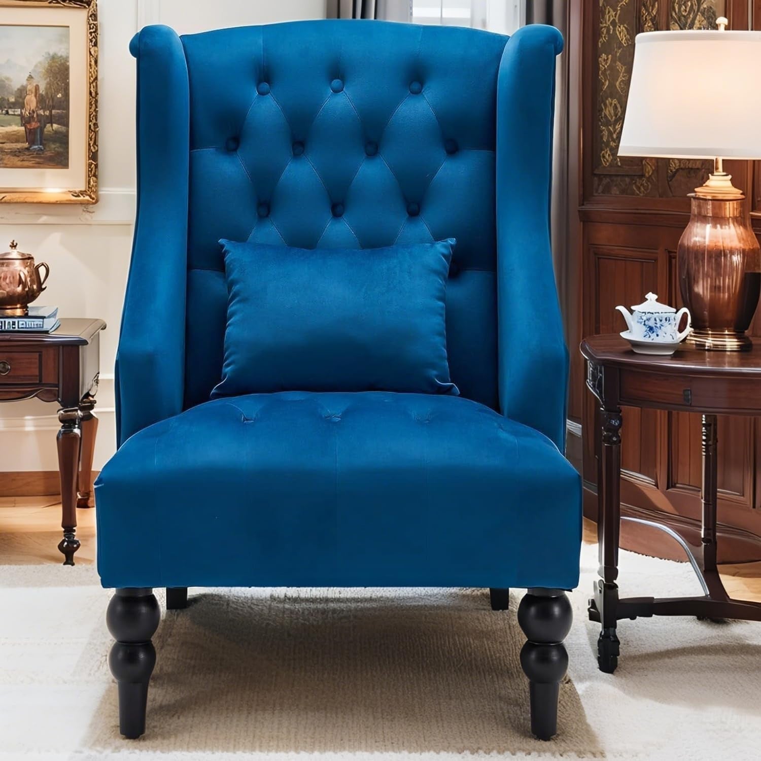 Velvet Wingback Armchair High Back Tufted Chair for Bedroom Living Room