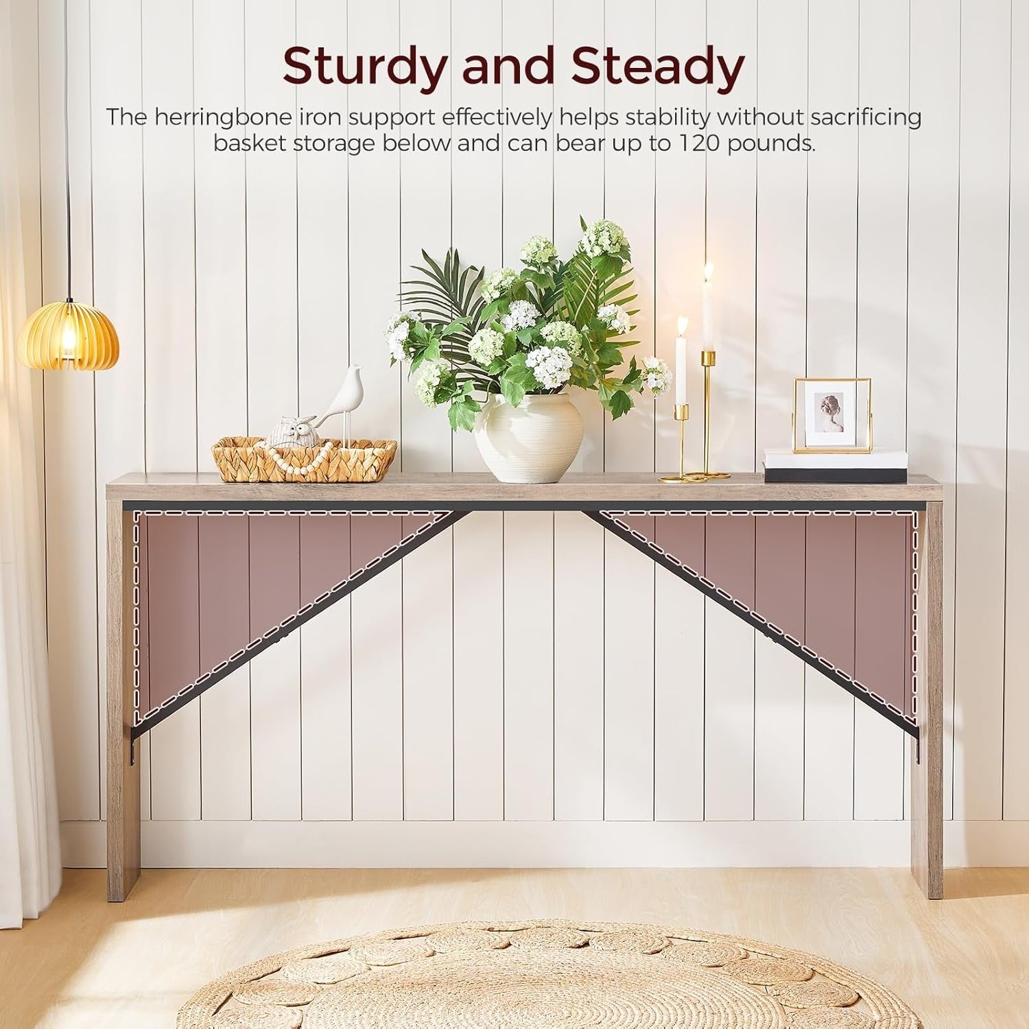Industrial Console Table 62.2" Long with Metal Frame & Storage for Entryway