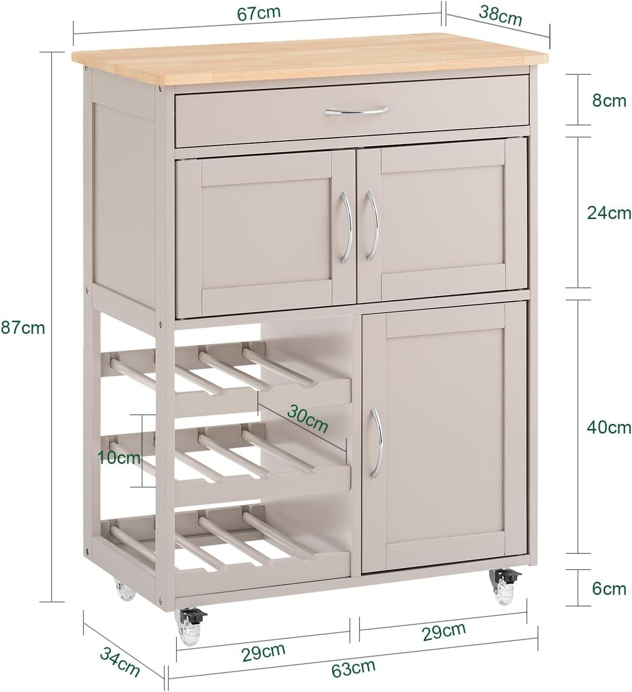 67cm Kitchen Island Cart Wine Rack on Wheels