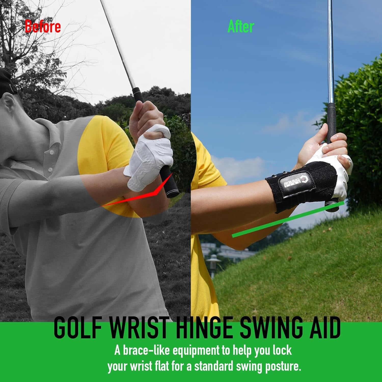 Golf Wrist Brace Swing Trainer Left Hand Black Hinge Aid
