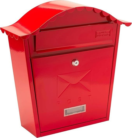 Lockable Wall Mounted Red Steel Post Box Weatherproof Secure Mailbox 36x37x13cm
