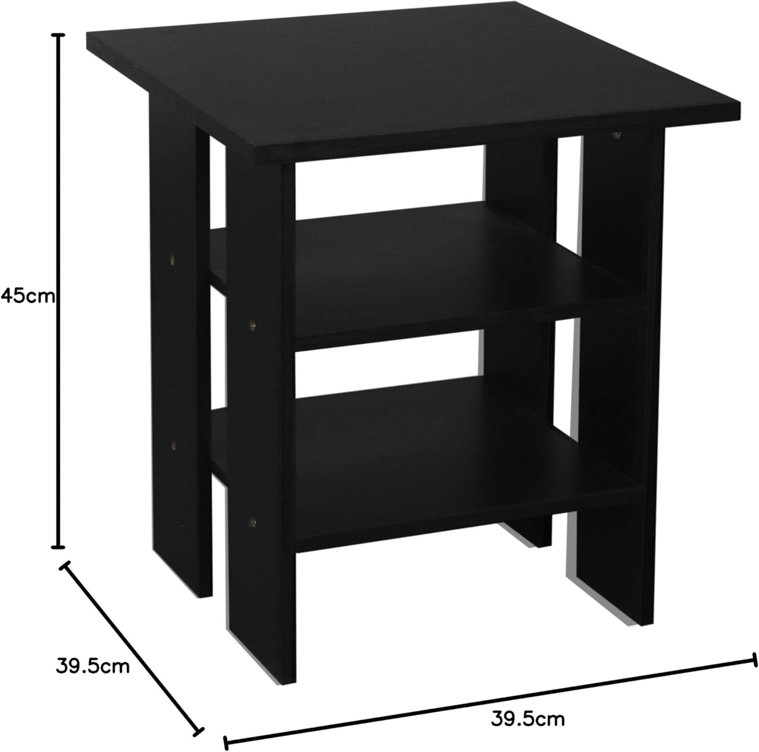 Modern 2-Tier Black Wooden Side Table – Compact End Table with Storage