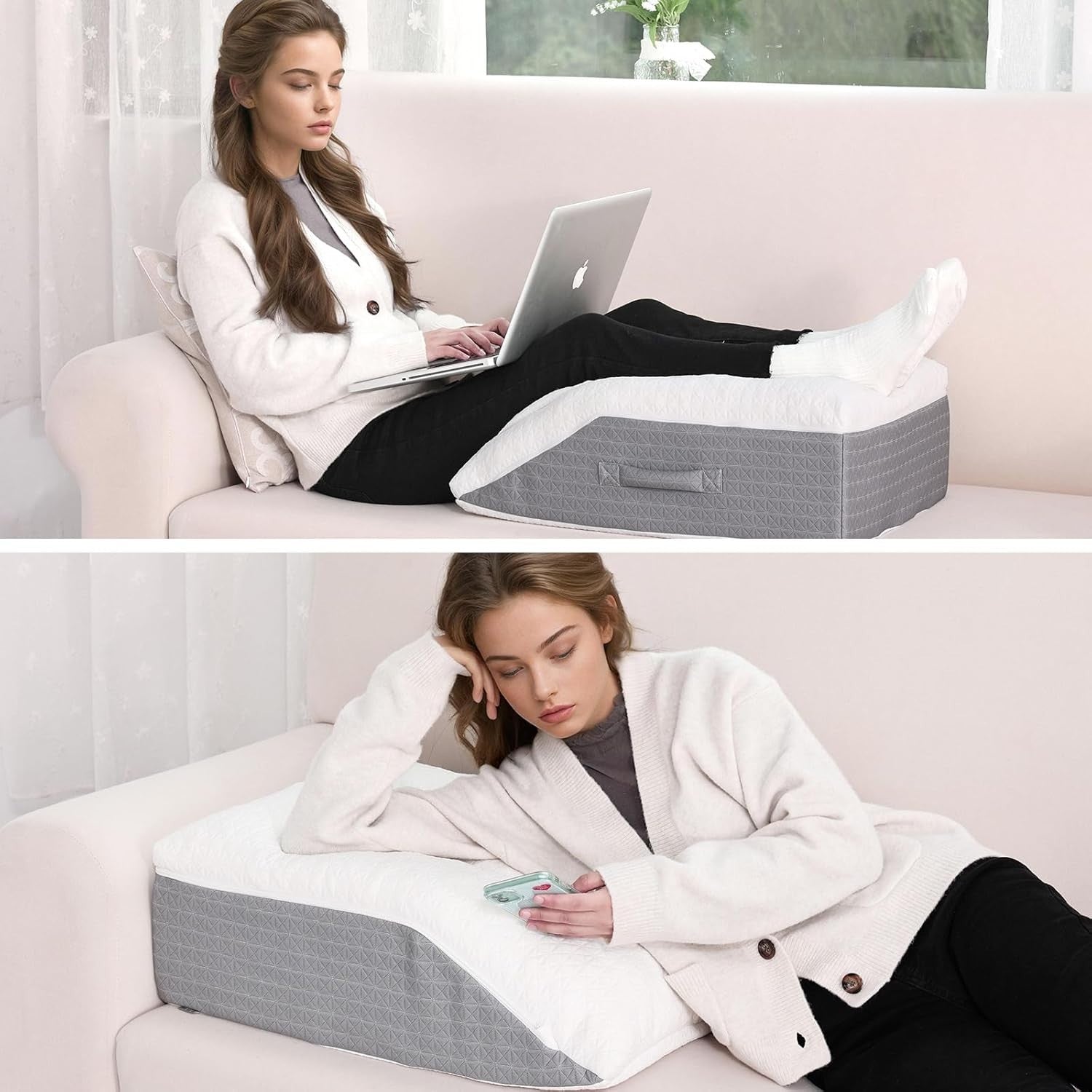 Memory Foam Leg Elevation Pillow Wedge for Knee Pain Swelling Support