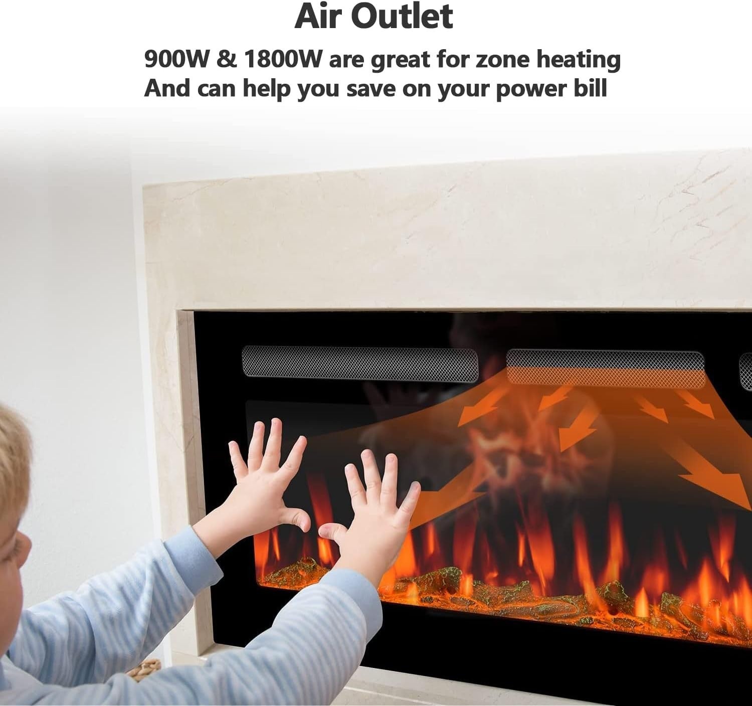 Wall Mounted Electric Fireplace 1800W Remote Control Color Flame LED