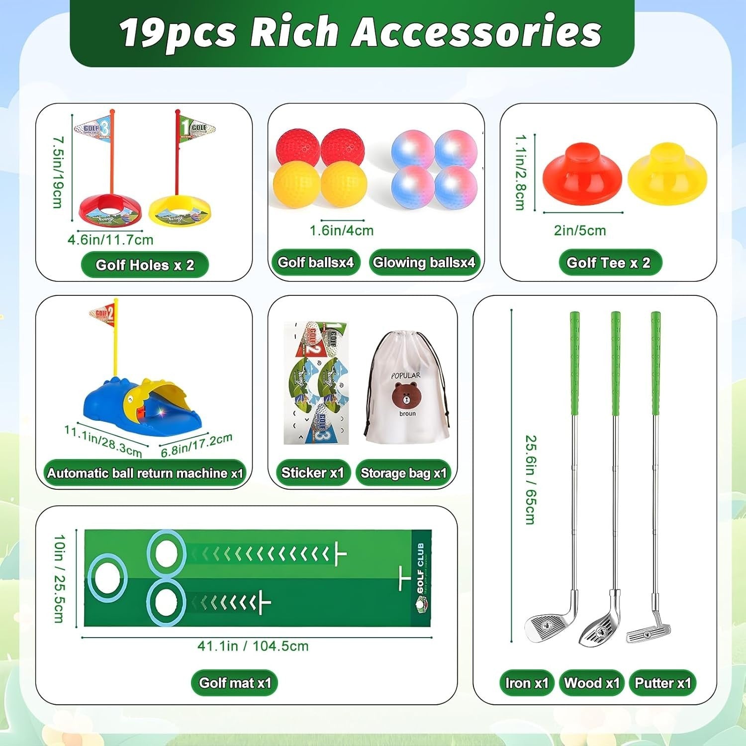 Kids Golf Set w/ Automatic Ball Return, Putting Mat & Clubs Indoor Outdoor