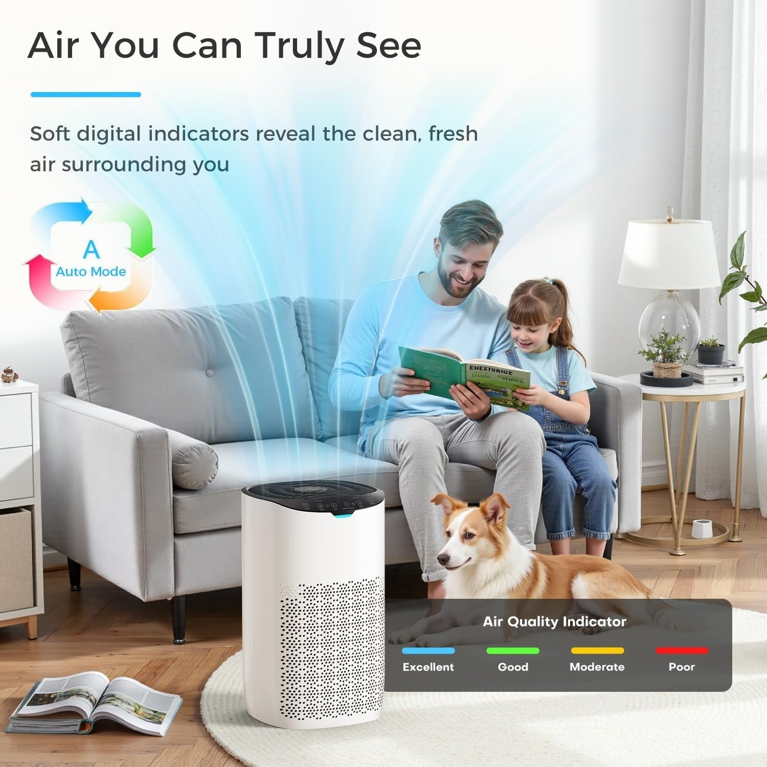 HEPA Air Purifier 120㎡ CADR 300m³/h Auto Sensor Quiet 25dB Sleep