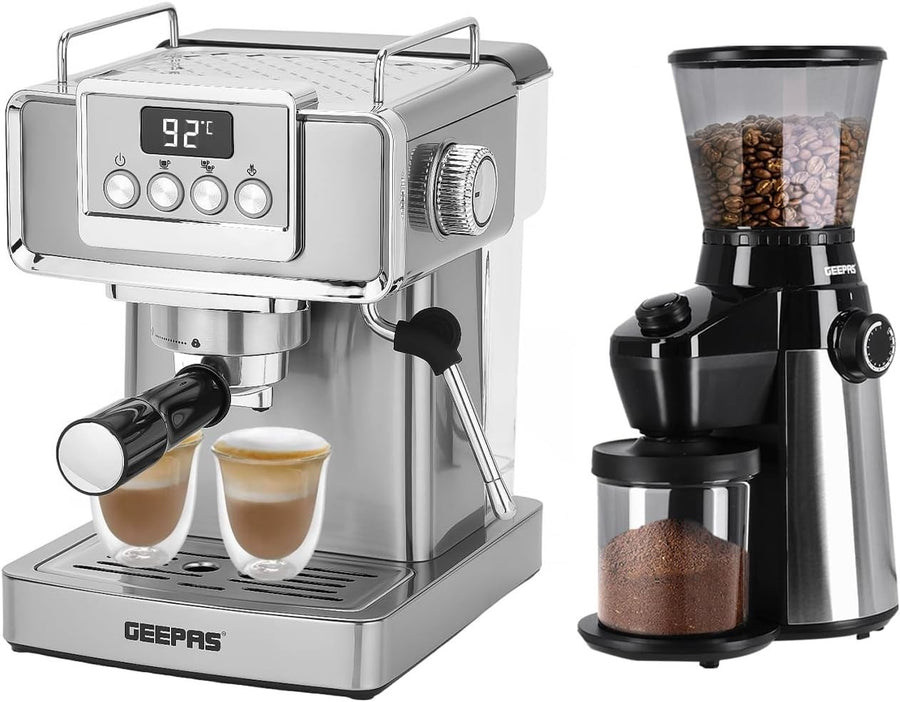 1465W Espresso Machine & Burr Coffee Grinder Set | 20-Bar Pressure