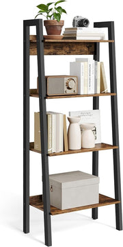 4-Tier Rustic Ladder Shelf Narrow Storage Unit Industrial Display Bookshelf