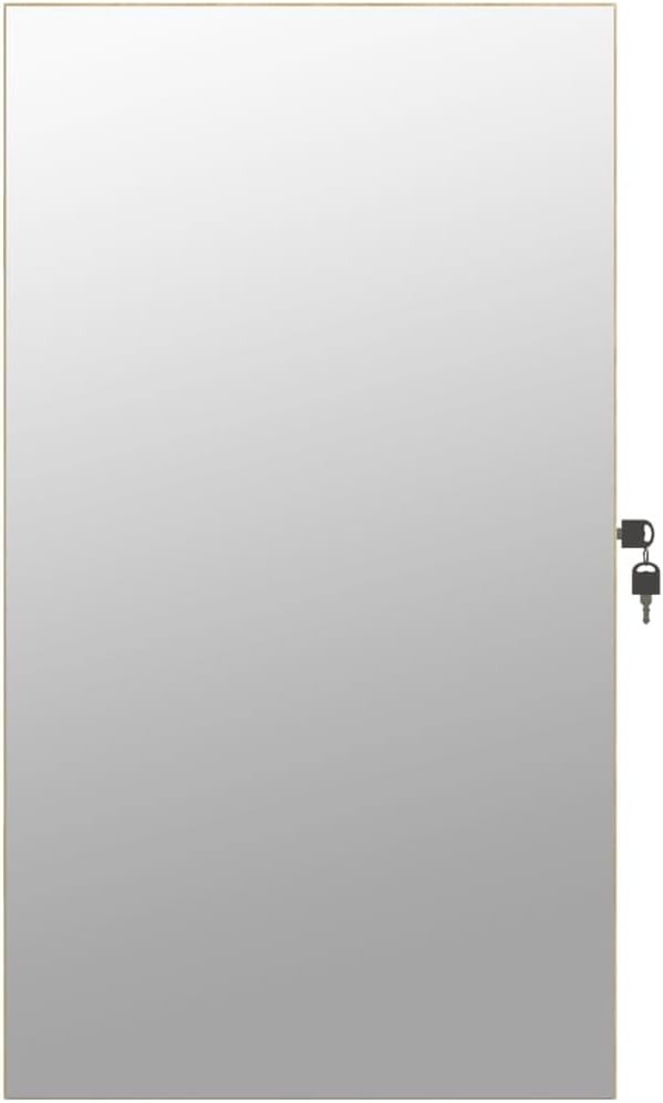 Brown Wall Mounted LED Jewellery Organizer Mirror Lockable Cabinet