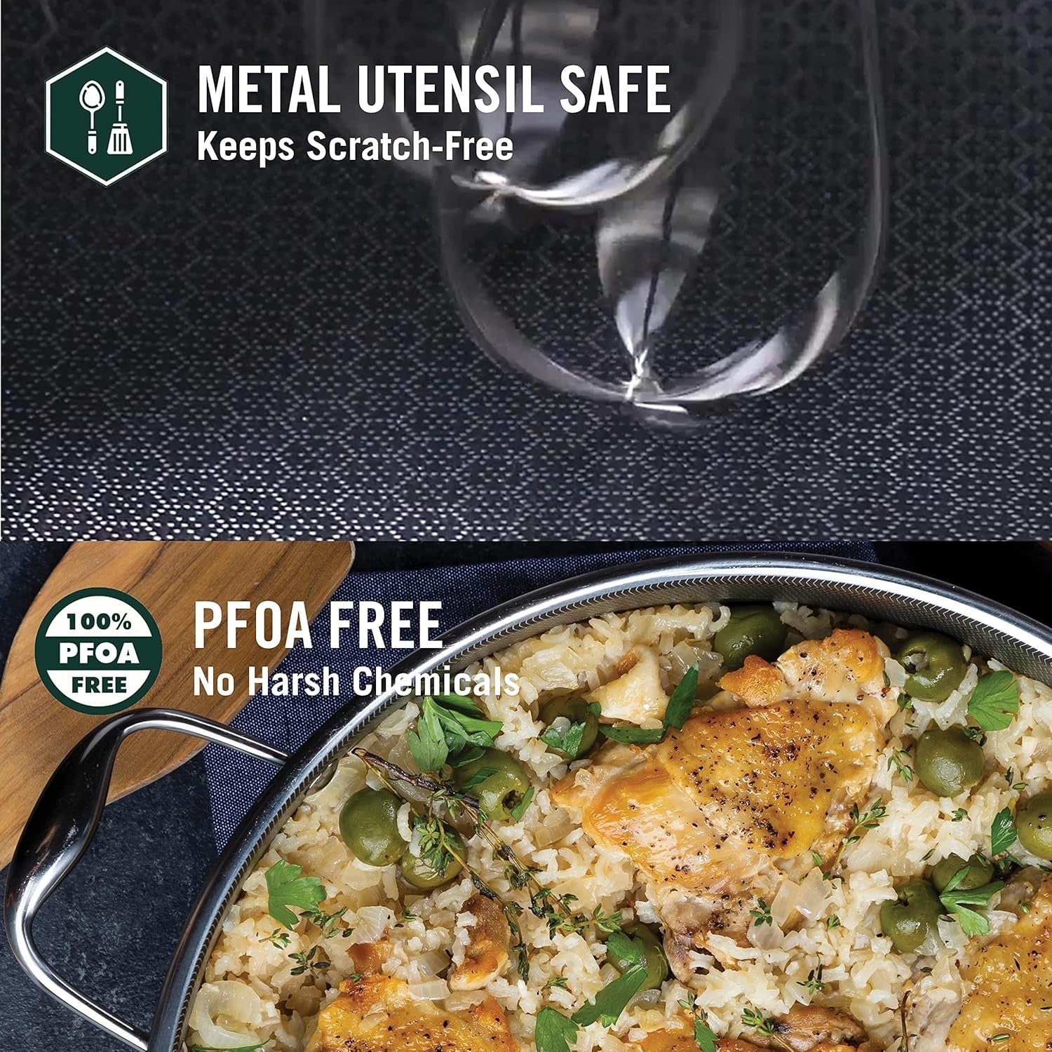 6.6L Deep Non Stick Sauté Pan with Lid – Induction & Oven Safe Stainless Steel