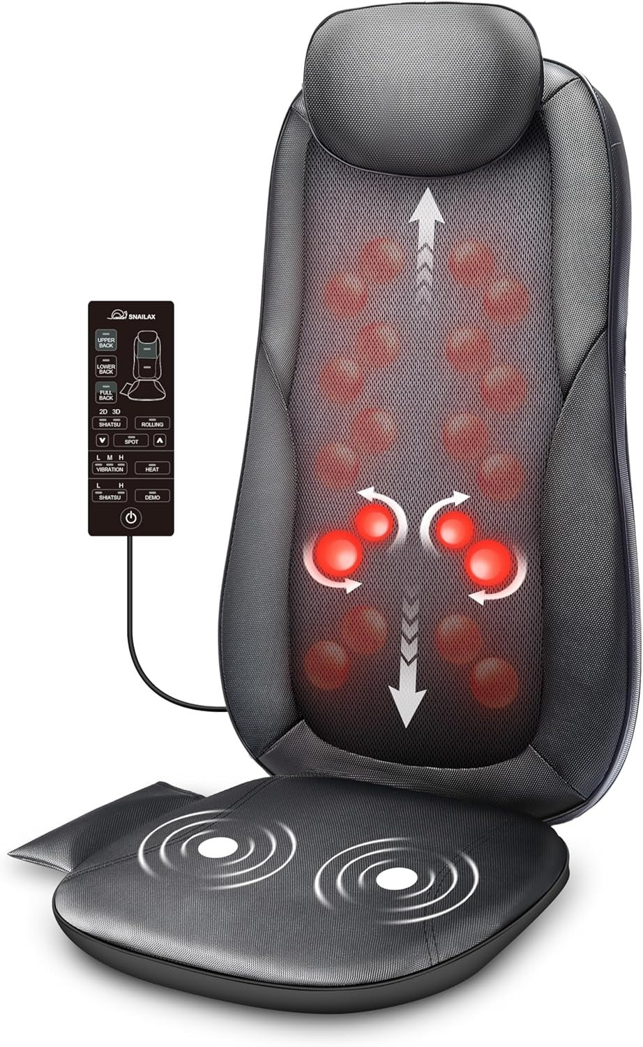 Deep Shiatsu Back & Neck Massage Chair Pad with Heat, Adjustable Kneading & Remo